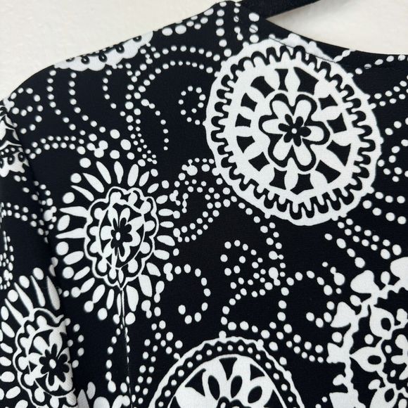 Harold’s Floral Mandala Midi Wrap Dress 3/4 Sleeve Black White 0 - Picture 10 of 16